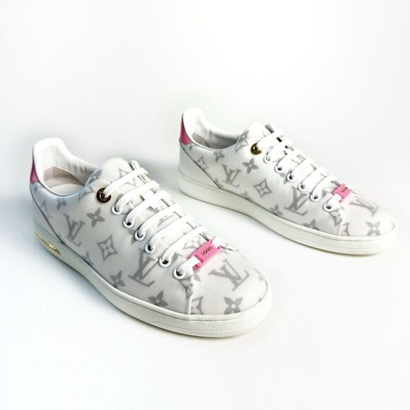 LOUIS VUITTON Frontrow Pink Monogram Sneakers Size 37 US 7 Lace Up LV Logo Low - Picture 12 of 12